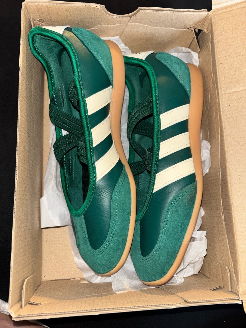 adidas Green Sneakers with Cream Three Stripes and Gum Sole